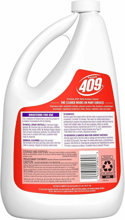 409 Multi Surface Cleaner Spray Refill, Antibacterial All Purpose Cleaner & Disinfectant Spray Kills 99.9% of Germs, Kitchen Bathroom Degreaser, 64 Oz Bottle bundled with Microfiber Cleaning Cloth