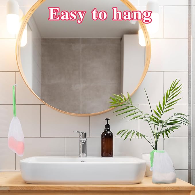10 PCS Soap Bags Handmade Soap Bubble Mesh Bags Exfoliating Soap Saver Pouch Net Bags with Drawstring Body Facial Cleaning Tool for Bath and shower, Assorted Colors