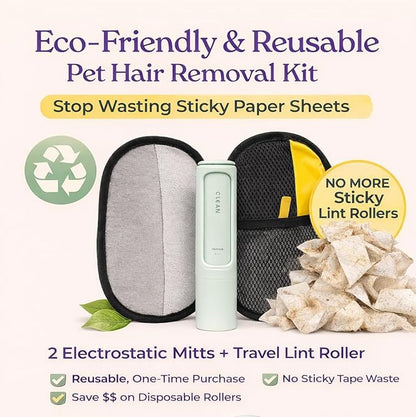 Jaxabby Products Reusable Pet Hair Cleanup Kit – 3-Piece Fabric Hair Remover Set for Clothes, Furniture & Car Interiors – Washable Reusable Lint Roller Alternative (Pastel Green)