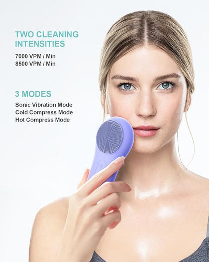 EZBASICS Facial Cleansing Brush face Scrubber Waterproof Face Scrub Brush for Men & Women Rechargeable Face Brushes for Facial Electric Silicone Face Scrubber Cleanser Brush 1 Pack+3 Modes Violet