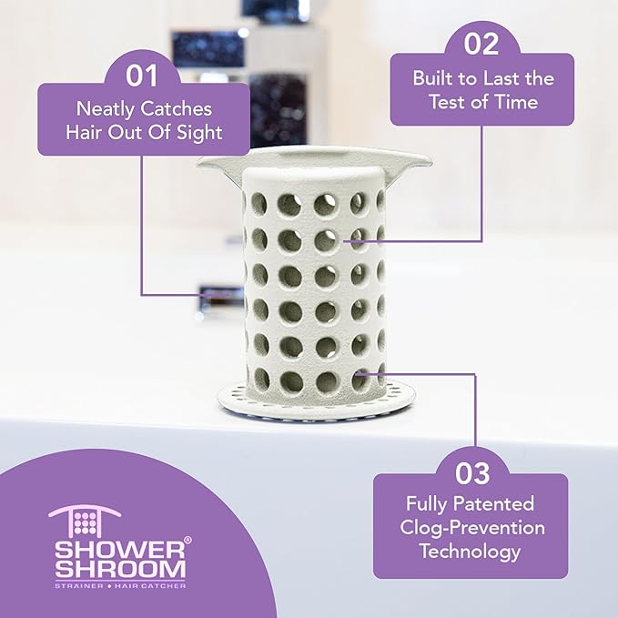 ShowerShroom the Revolutionary 2" Stand-Up Shower Stall Drain Protector Hair Catcher/Strainer, White