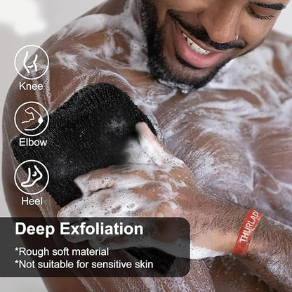 2 Pack Soap Saver Bags for Soap Bars, Exfoliating Bar Soap Scrubber Pouch for Shower, Exfoliating Body Scrubber, Come with 1 African Net Sponge for Full-Body Gentle Cleansing, Black & Gray