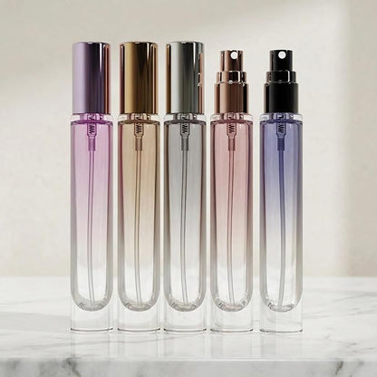 5Pcs 10ml Glass Perfume Atomizer Travel Bottle Refillable, Mini Cologne Sparyer For Travel and Sample Container,with Dispenser Tools (Orange)
