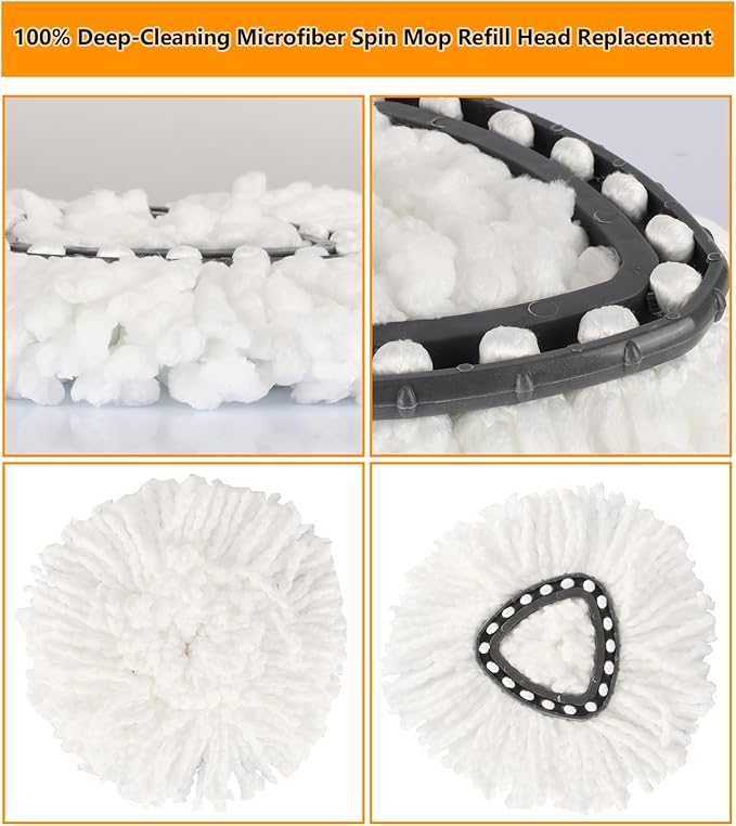 8-Pack Spin Mop Replacement Heads, 100% Microfiber Spin Mop Refills Heads for Easy Wring, 360°Micro Replacement Mop Head for Easy House Cleaning Floor Mopping - (White)