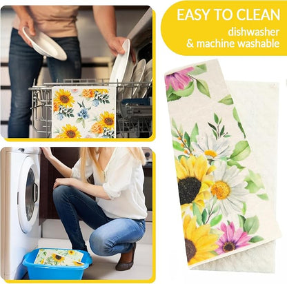 6 - Pack Swedish Kitchen Dish Cloths - Reusable Paper Towels for Counters & Dishes - Eco Friendly Cellulose Sponge Cloth (Sunflower)