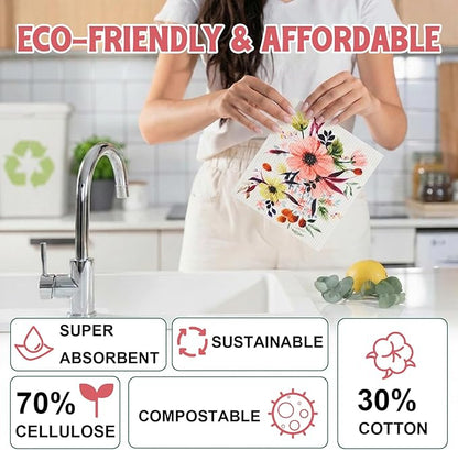 Swedish Dishcloths for Kitchen 6 Pack, Swedish Dish Cloths, Reusable Paper Towels, Washable Kitchen Cloth, 100% Biodegradable, Super Absorbent, Quick Drying