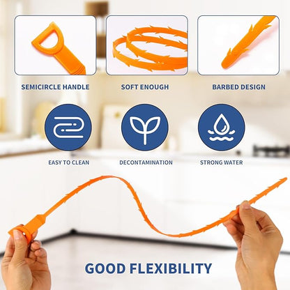 60inch Drain Snake (1pc), 20inch Hair Drain Clog Remover (12 pcs) & 18Inch Cleaner Brush (2 pcs), Sink Plumbing Snake Drain Tool Unclogger Tool Set For Kitchen, Bathroom Tub, Sewer, Toilet