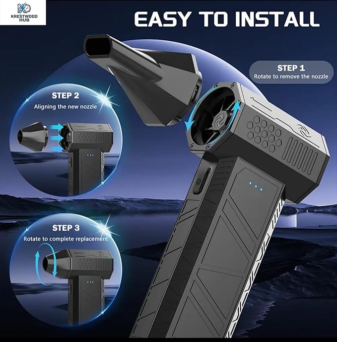 Electric Compressed Air Duster for Computers - 130,000 RPM High-Speed PC Cleaner - Portable Rechargeable Air Blower for Electronics, Keyboards, and Car Detailing - Includes 4 Nozzles