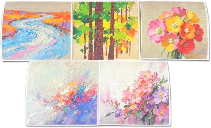 Swedish Dishcloths 5 Pack, Reusable Absorbent Kitchen Cleaning Cloths, Eco-Friendly Quick Dry Dish Towels for Dishes, Countertops & Household Cleaning (Oil Floral)