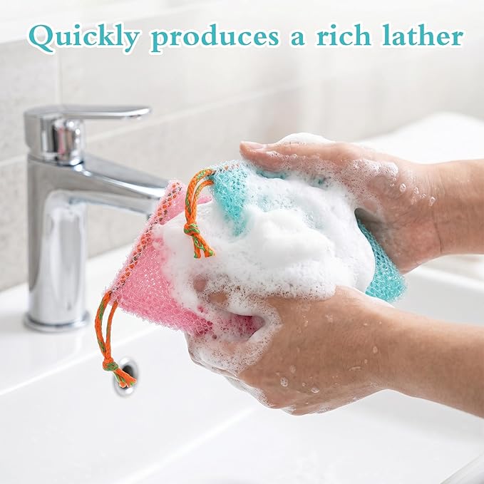 4 PCS Soap Savers for Soaps Bars, Mesh Soap Bags, Body Scrubber Bar Soaps Exfoliating Pouch, Scrubbed Bits Foaming Net Bag for Shower Bath Travel (Pink & Green)
