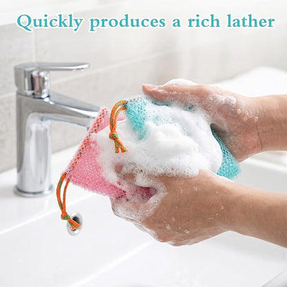 4 PCS Soap Savers for Soaps Bars, Mesh Soap Bags, Body Scrubber Bar Soaps Exfoliating Pouch, Scrubbed Bits Foaming Net Bag for Shower Bath Travel (Pink & Green)