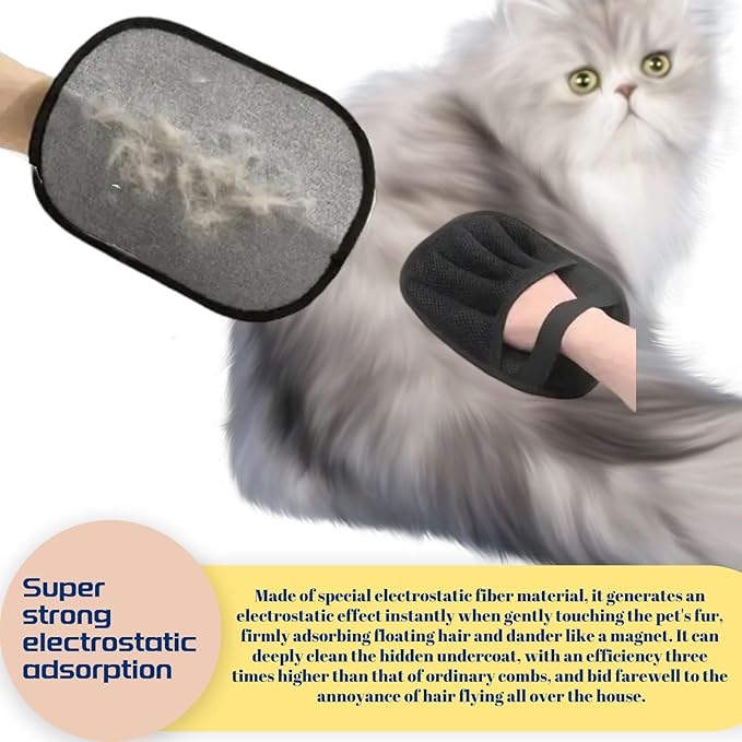 Pet Hair Removal Tool, Electrostatic Pet Hair Removal Gloves,Dog and Cat Hair Remover Grooming Gloves Set for Couch, Clothes, Car, Carpet, Bed, Furniture (1 Pack Black)