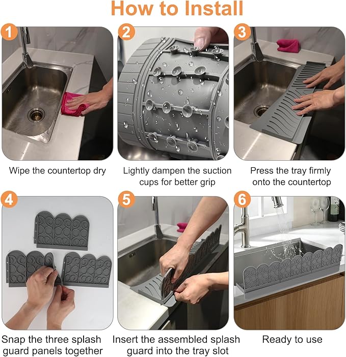 EEEKit Kitchen Sink Guard Splash: Trimmable Silicone Sink Water Splash Guard with 47 Strong Suction Cups - Water Guard for Bathroom RV Camper Sinks Island Bathtub - Heat Resistant - 20.1x7.5x4.8 inch