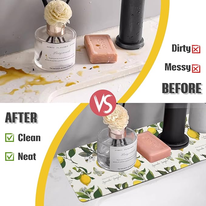Sink Faucet Absorbing Mat, 2 Pack Drying Mat Around Faucet Sink Splash Guard Behind Faucet Sinkmat For Kitchen Bathroom Island Rv 15 * 5.5 Inch (38 * 14 cm)