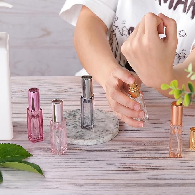 5-Pack Refillable Glass Travel Perfume Bottles, 10ml Mini Spray Bottles with Filling Tools, Multi Color