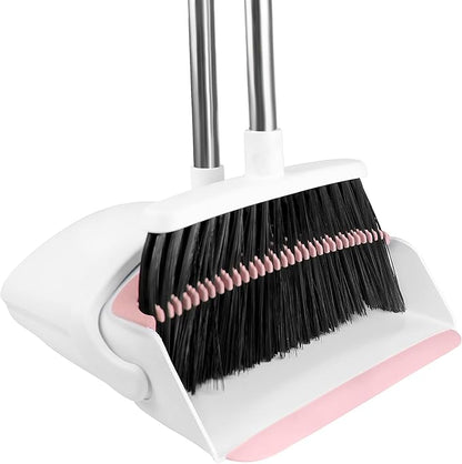 Broom with Dustpan Combo Set for Home, 52-in Long Adjustable Handle Angle Broom and Dustpan Set with Dustpan Comb Teeth for Sweeping Pet Hair Food Dirt Kitchen