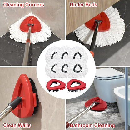 8 Pack Mop Head Replacement Compatiable with Ocedar EasyWring 1-Tank System,Mircofiber Mop Heads Refill and Scrub Brush for O Cedar Easywring Spin Mop, 6 Pack Mop Refills & 2 Scrub Head Floor Clean