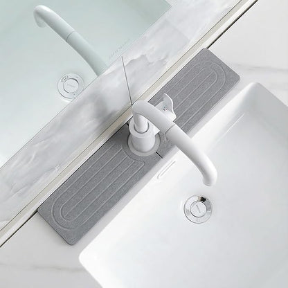 Faucet Mat for Kitchen Sink -Diatomite Stone Drying Mat for Kitchen Counter & Bathroom Sink,Quick-Dry Kitchen Sink Mat-Sink Protector & Splash Guard,Super Absorbent (Gray, 15.8"x4")
