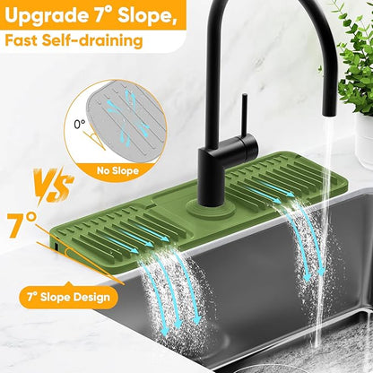 17.7'' Faucet Mat for Kitchen Sink Splash Guard[7° Slope Fast Self-draining][Snap Lock Fit] Folding Kitchen Sink Faucet Mat Splash Guard Kitchen Sink Area Water Splash Guard Behind Faucet Draining Mat
