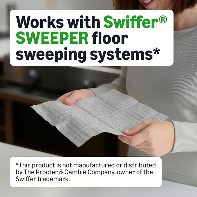 Amazon Basics Dry Sweeping Cloths for Floor Cleaning, Pet Hair, Dust, Dirt, Multi-Surface, Disposable, Fits Swiffer Sweeper Mop Heads, 64 Count, Packaging May Vary