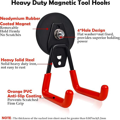 EDSRDUX Heavy Duty Magnetic Hooks – Strong Storage Utility Magnet Hook with Anti-Slip Rubber Coating for Power Tools, Garden Equipment, Pegboard, Garage & Workshop Use (Medium Hook - 2 Pack)