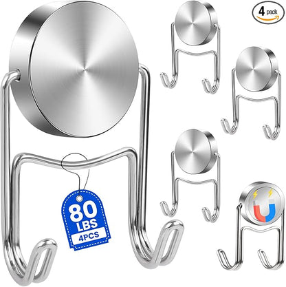 Buelkmag Magnetic Hooks 80Lbs+ 2026 Cruise Essentials Magnet Hook Heavy Duty Magnets Hanging Hooks for Refrigerator Grill Toolbox Cabins Outdoor 4 Pack (Silver)