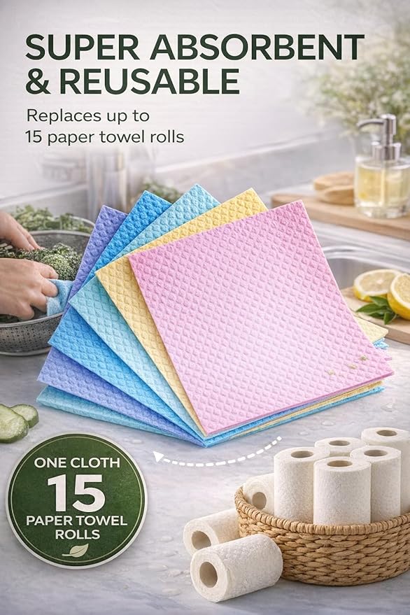 Swedish Dish Cloths 10 Pack – Super Absorbent Reusable Cleaning Cloths, Eco Friendly Biodegradable Kitchen Towels, Alternative to Paper Towels for Dishes, Counters & Home Cleaning