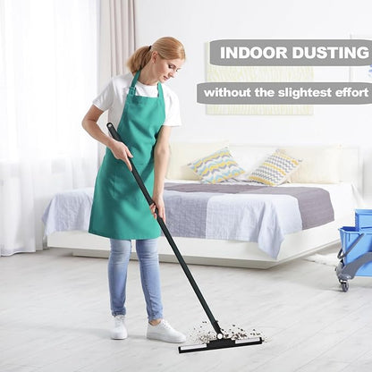 Floor Squeegee Broom - 52" Long Handle Rubber Scrubber for Bathroom, Tile, Shower, Glass, Pet Hair, Hardwood Floor - Adjustable Long Handle, Water Wiper with Replacement Blade (Black)