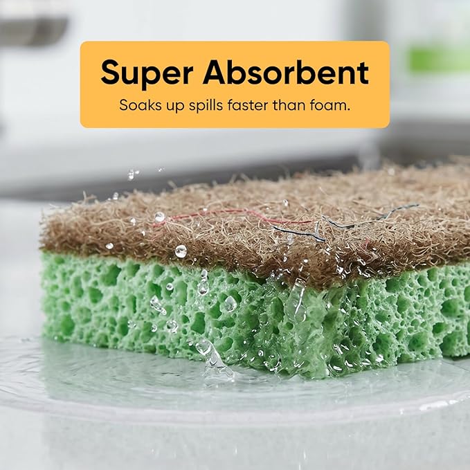 Kitchen Sponges for Washing Dishes, Non-Scratch Cellulose Dish Scrub Sponges, Cleaning Sponges for Household Use, Safe Cleaning Products, Kitchen Sponges Pack of 2, by Superio