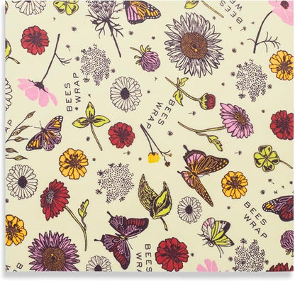 Bee's Wrap Beeswax Wraps for Food - Assorted 5 Pack of Beeswax Wraps - 2 Large & 3 Medium Wrap - Plastic Free Made in USA Reusable Natural Food Wrap - Meadow Magic Print