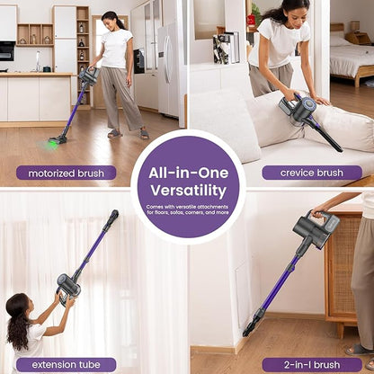 Suirviz Cordless Vacuum Cleaner, 40KPA/500W/35Mins, Powerful Suction with Green LED Dust Detection, Stick Vacuum Self-Standing, Lightweight Handheld Vacuum for Pet Hair, Carpet & Hard Floor, Purple