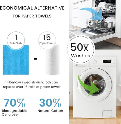 Homaxy Swedish Dishcloths for Kitchen, 6 Pack Reusable and Washable Cellulose Sponge Cloths Dish Towels, Absorbent and No Odor Paper Towels for Dishes ＆ Counters, Assorted