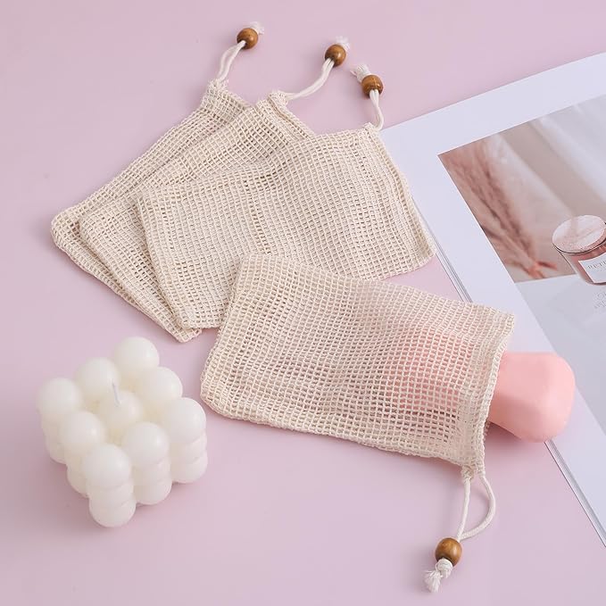5 Pack Soap Exfoliating Bag Natural Sisal Soap Saver Bag Pouch Natural Soaps Saver Bar Bags with Drawstring for Exfoliating Foaming and Drying Soaps Holder