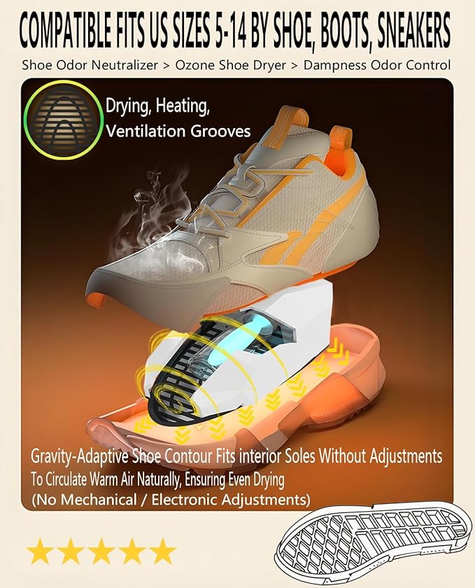 Portable Shoe Warmers & Dryer Boot Dryer for Smelly Shoes, Portable USB Powered Moisture & Odor Eliminator for Boots, Sneakers, Soccer Cleats, Travel-Ready Footwear Care for Men & Women (Size 5-14)