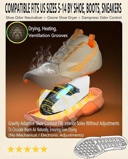 Portable Shoe Warmers & Dryer Boot Dryer for Smelly Shoes, Portable USB Powered Moisture & Odor Eliminator for Boots, Sneakers, Soccer Cleats, Travel-Ready Footwear Care for Men & Women (Size 5-14)