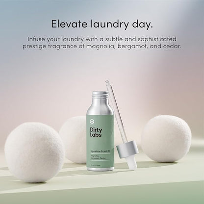 Dirty Labs | Signature Scent | Laundry Fragrance Oil and Glass Dropper | 80mL (2.7 fl oz) | Magnolia, Bergamot, and Cedar Blend | Laundry Scent Booster | Pairs with Dryer Balls | Hypoallergenic