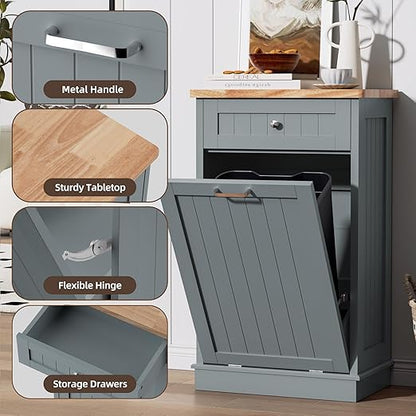 AHB 13 Gallons Tilt Out Trash Cabinet, Hidden Trash Can Cabinet Kitchen Wooden Tilt Out Pet Proof Hidden Trash Bin for Kitchen Living Room, Blue
