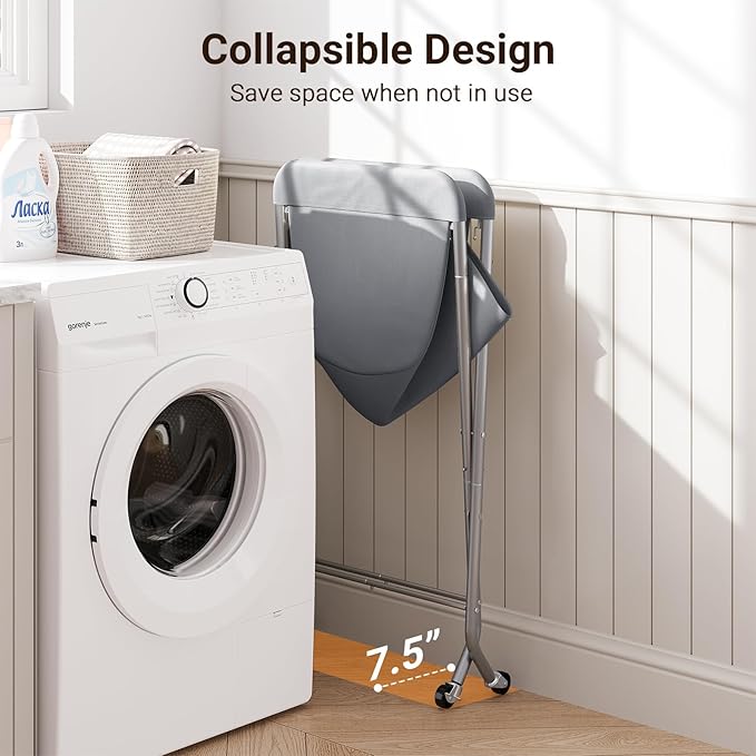 ELYKEN Laundry Cart with Wheels, 33”H Easy Rolling Laundry Hamper with Removable Liner Bag, Sturdy Metal Frame Clothes Basket with 4 Casters and 2 Brakes