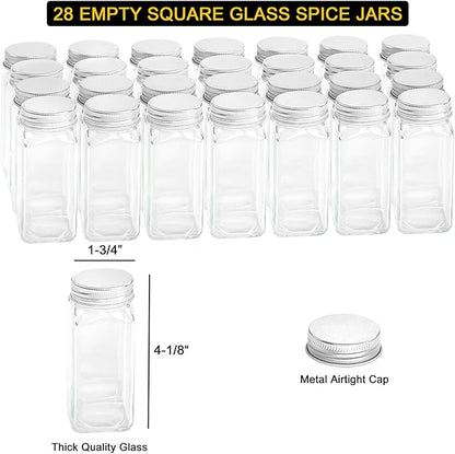 SpaceAid Spice Rack Organizer with 21 Spice Jars, 386 Spice Labels, Chalk Marker and Funnel Set for Cabinet, Countertop, Pantry, Cupboard or Door & Wall Mount - 21 Jars, 13.4" W × 9" H, White
