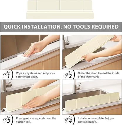 18Inch Sink Splash Guard – Extended Length & Tall Silicone Kitchen Sink Splash Guard with Overhang Drainage Design & Strong Suction Cups for Countertop (White, 18''x3.5'')