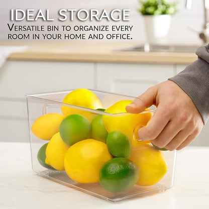 Set of 6 Clear Plastic Storage Bins With Handles, Containers To Organize Pantry, Fridge, Cabinet, Kitchen, Countertop, Closet, Cupboard, Home Organization and Storage