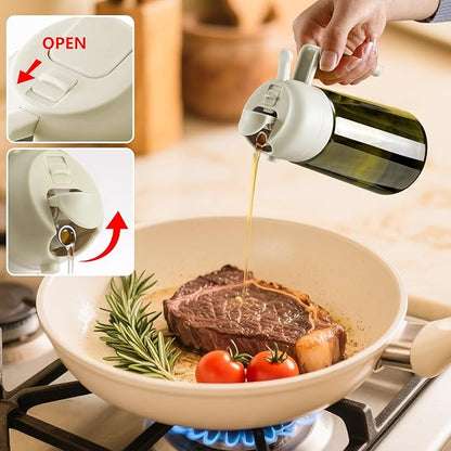 SWEET VIEW Olive Oil Dispenser and Oil Sprayer – 16oz/470ml Glass Light-Proof Oil Pourer for Kitchen, Air Fryer, Cooking, Salad, and BBQ