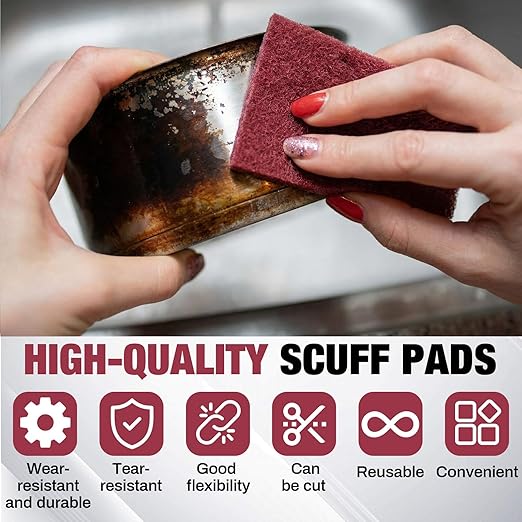 30 ft x 6 in Fine General Purpose Scuff Pads 7447 Roll Large Maroon Abrasive Hand Sanding Non Scratch Woven Aluminum Oxide Cuttable Pad Scouring Surface Kitchen Preparation Scuffing Cleaning