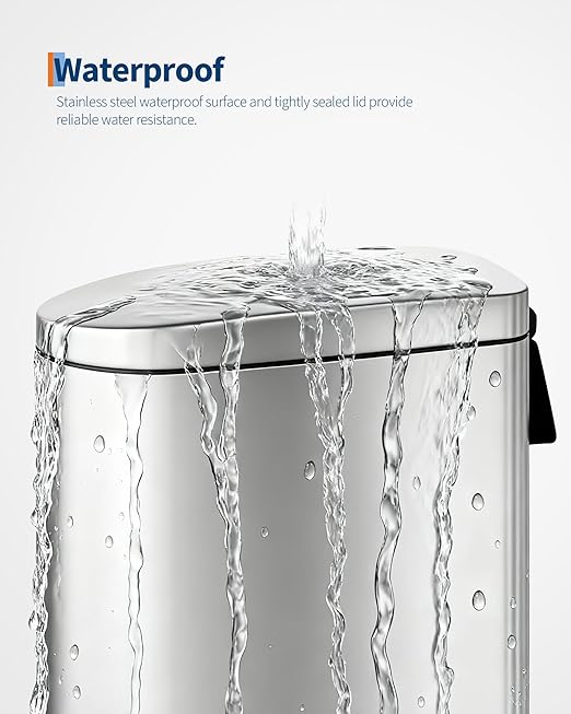 GarveeHome 1.6 Gal Step-On Trash Can, Stainless Steel Small Bathroom Garbage Bin with Soft Close Lid, Slim Space-Saving Design, Removable Inner Bucket for Bathroom, Bedroom, Office, Silver
