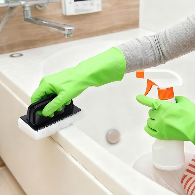 18 Pack Handled Bath Scrubber Set Bathtub Scouring Pad 15 Non-Scratch Bathroom Scrubbing Pads with 3 Handles Reusable Cleaning Sponge for Cleaning Shower Tile Sink Pool Areas