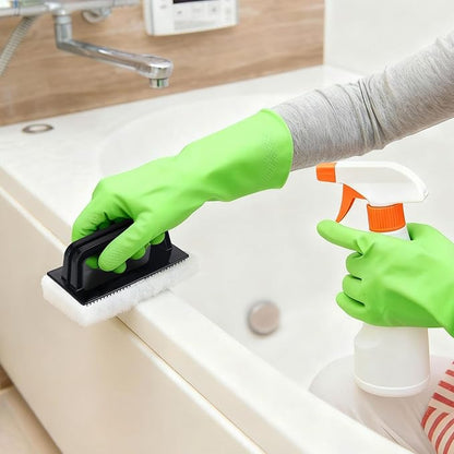 18 Pack Handled Bath Scrubber Set Bathtub Scouring Pad 15 Non-Scratch Bathroom Scrubbing Pads with 3 Handles Reusable Cleaning Sponge for Cleaning Shower Tile Sink Pool Areas