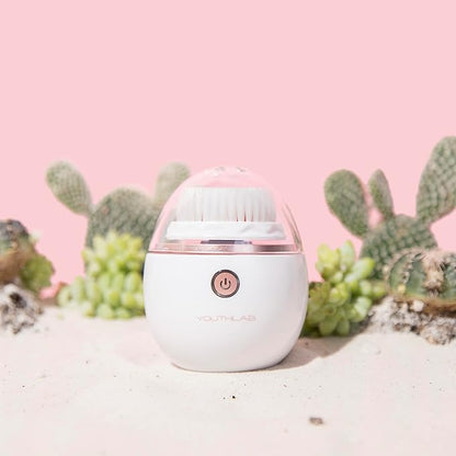 YouthLab Pure Radiance, Vibrating Facial Cleansing Brush, Electric, 3 Modes, 3 Brush Heads (2 Bristle,1 Silicone), Waterproof, Rechargeable, Smart Timer, Exfoliating, Massage (Rose Gold)