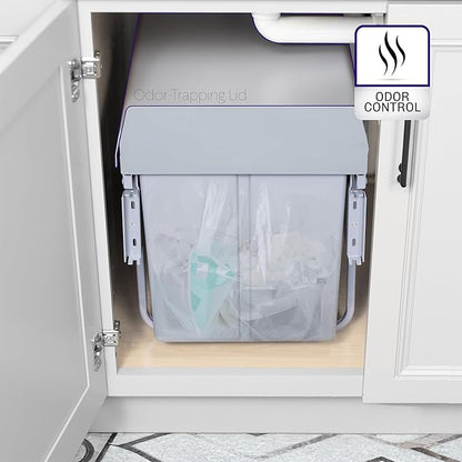Life Finds 40L Under Counter Pull-Out Dual Trash Can System, Double Recycling Trash Can with Lid for Cabinet, Sliding Kitchen Waste Bin, Gray, LF-POTC2