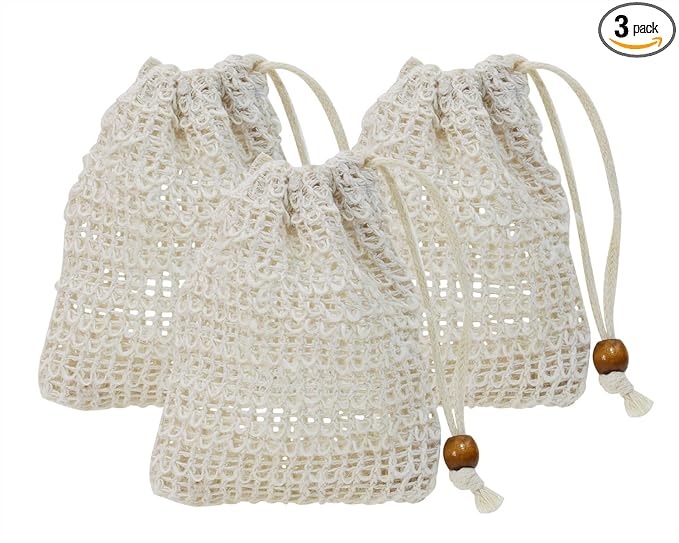 3pcs Soap Bag Net Pouch Saver Pocket Soap Lifting Pads Natural Sisal Jute Foaming Mesh Body Scrubber Bath Exfoliator Exfoliating Drying Soap Holder for Shower Gift DIY Craft (10x12cm, Apricot)
