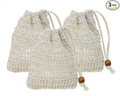 3pcs Soap Bag Net Pouch Saver Pocket Soap Lifting Pads Natural Sisal Jute Foaming Mesh Body Scrubber Bath Exfoliator Exfoliating Drying Soap Holder for Shower Gift DIY Craft (10x12cm, Apricot)